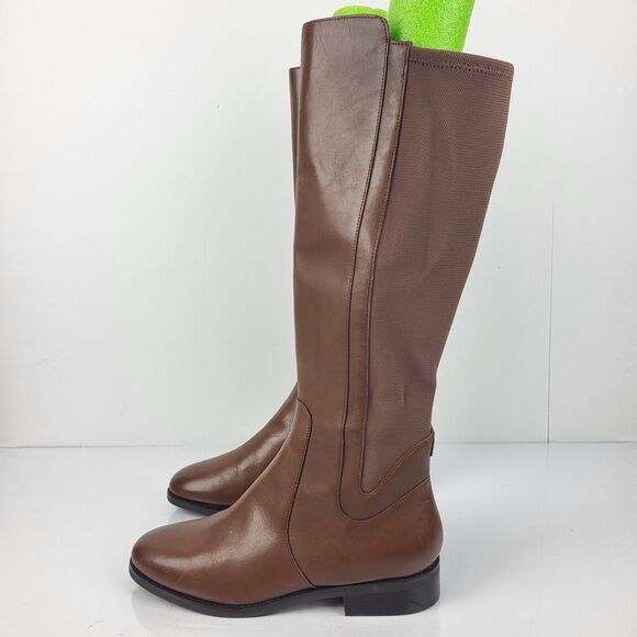 Cole Haan Noelle Riding Boots Brown Leather Side Zip Knee high 7.5B - Picture 2 of 16